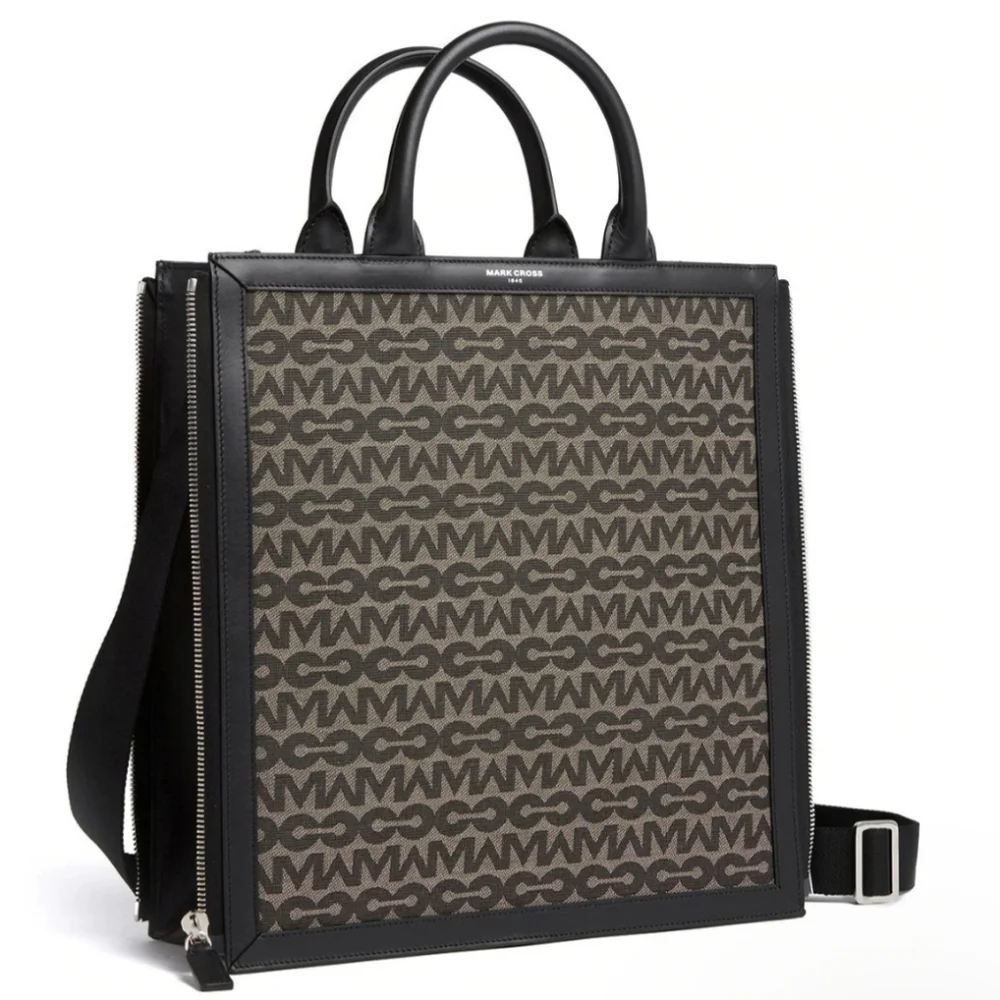 Mark Cross Jacquard and Leather Tote Bag, Beige and Black, NWOT
